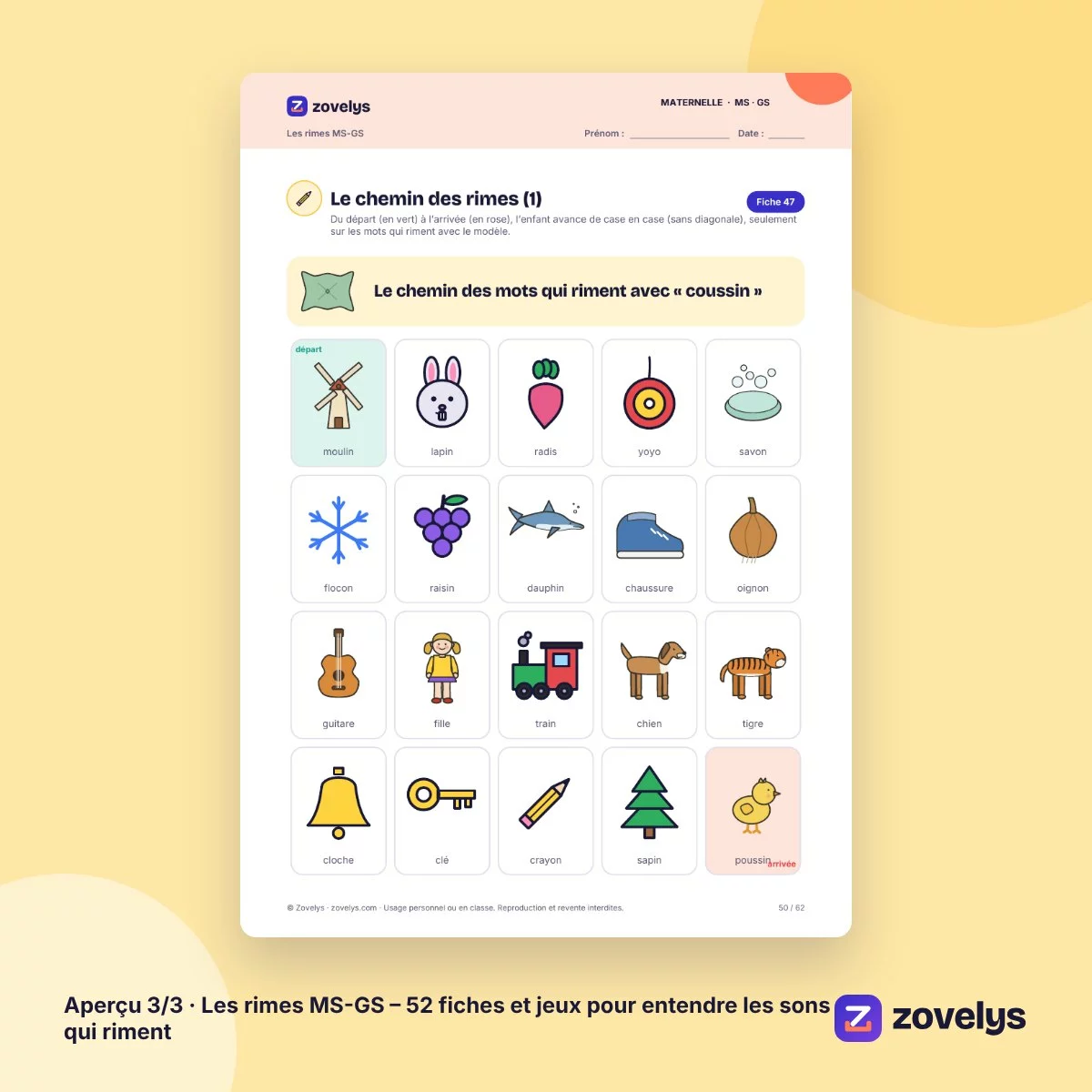 Les rimes MS-GS – 52 fiches et jeux pour entendre les sons qui riment – aperçu 3