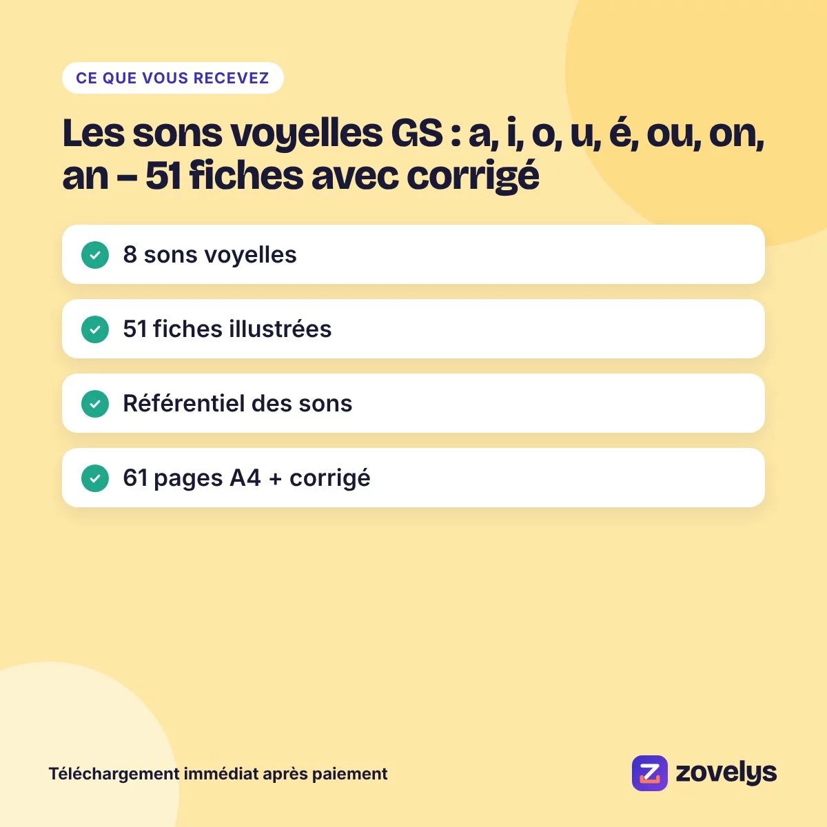 Les sons voyelles GS : a, i, o, u, é, ou, on, an – 51 fiches avec corrigé – aperçu 4
