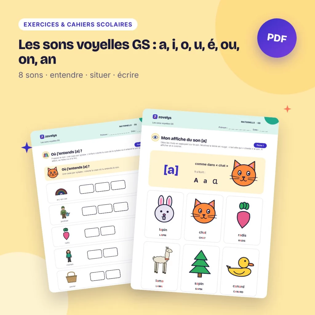 Les sons voyelles GS : a, i, o, u, é, ou, on, an – 51 fiches avec corrigé