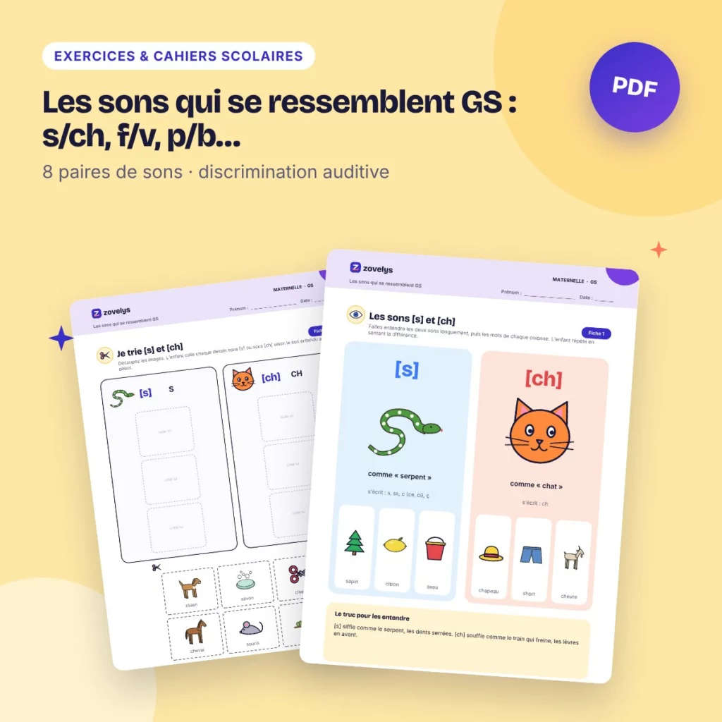 Les sons qui se ressemblent GS : s/ch, f/v, p/b… – 50 fiches avec corrigé