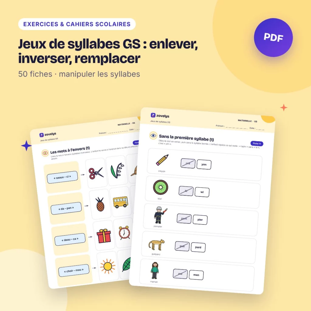 Jeux de syllabes GS : enlever, inverser, remplacer – 50 fiches avec corrigé