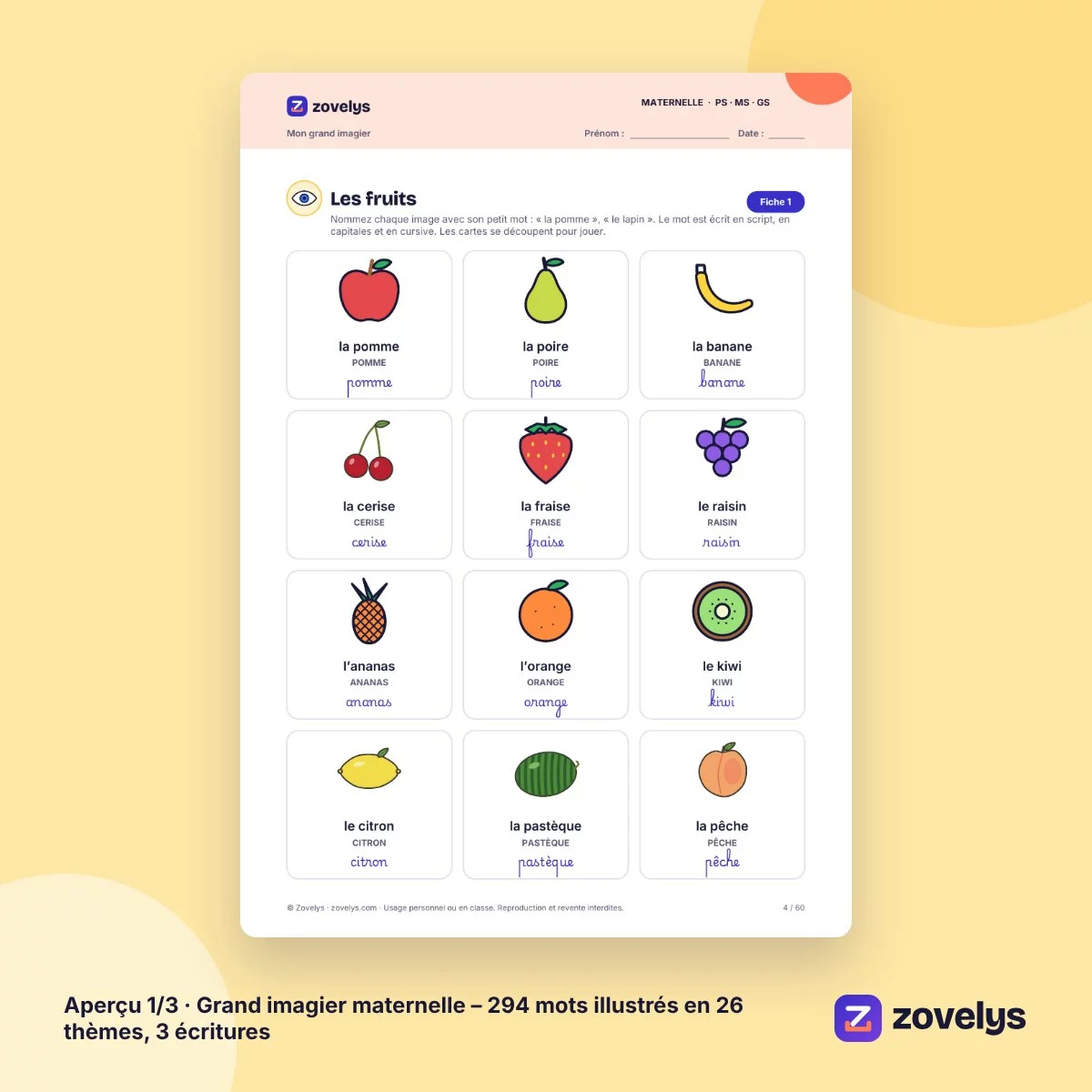 Grand imagier maternelle – 294 mots illustrés en 26 thèmes, 3 écritures – aperçu 1