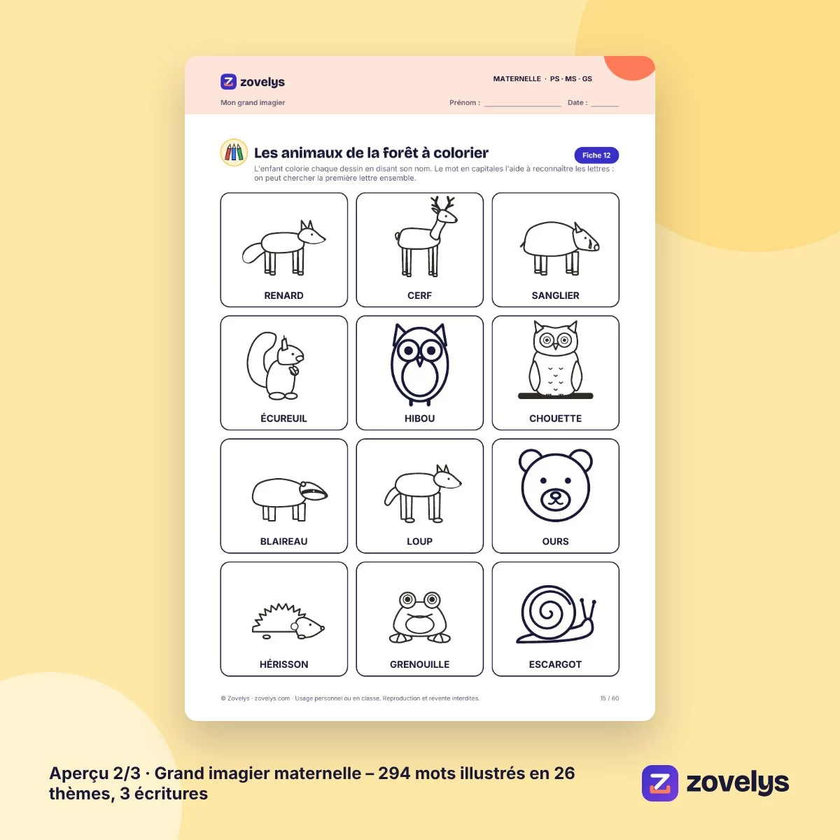 Grand imagier maternelle – 294 mots illustrés en 26 thèmes, 3 écritures – aperçu 2