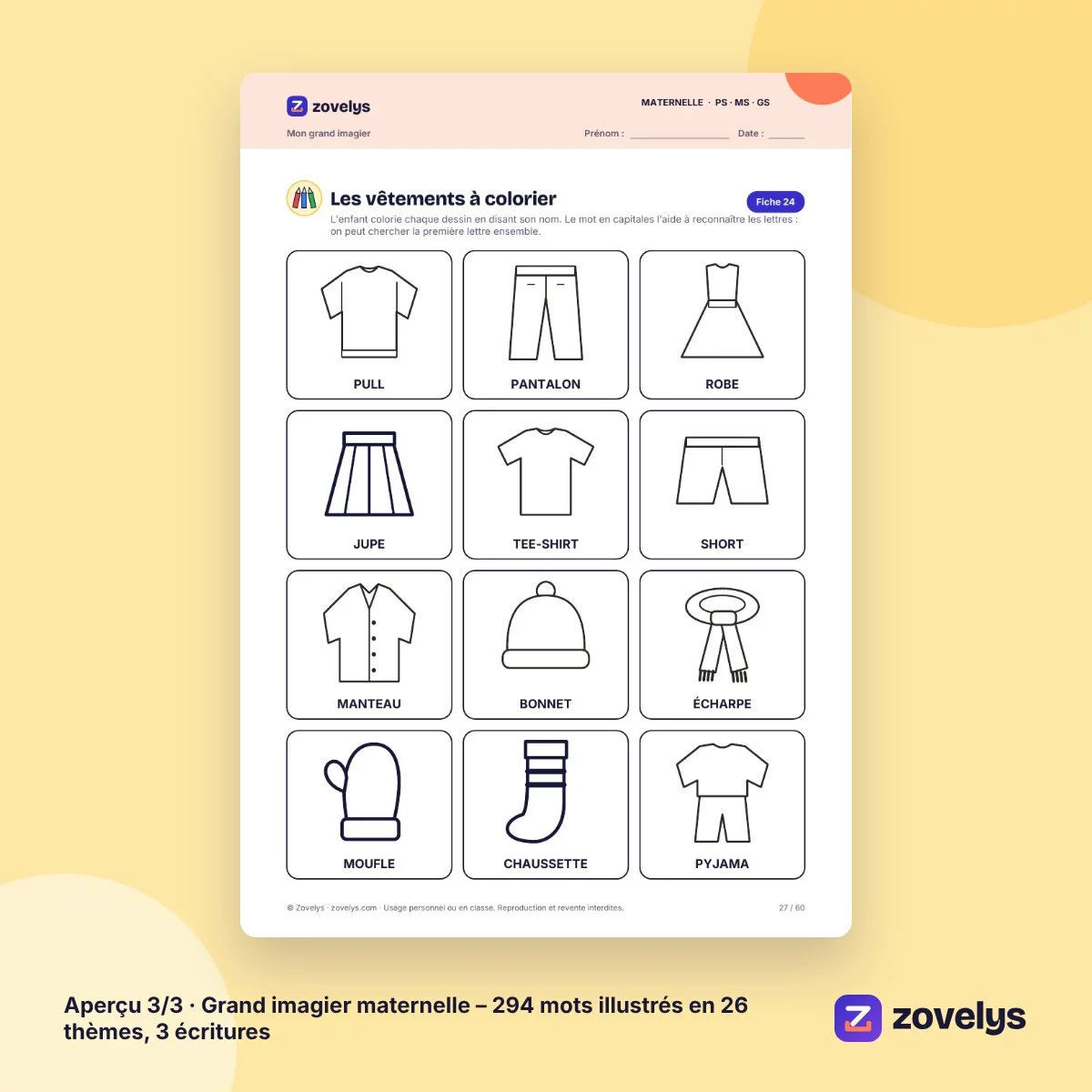 Grand imagier maternelle – 294 mots illustrés en 26 thèmes, 3 écritures – aperçu 3