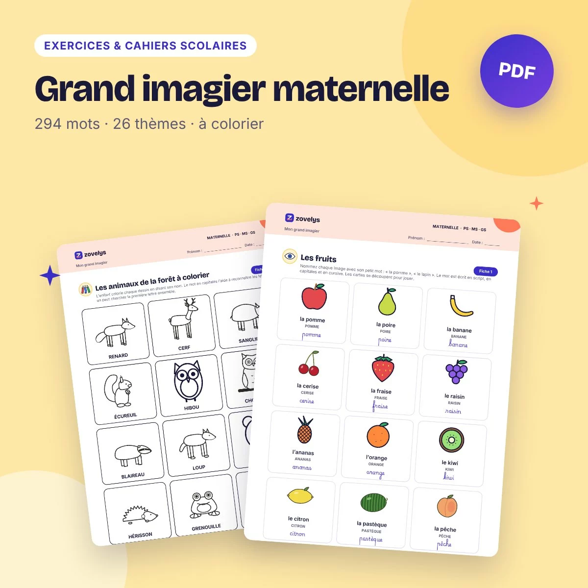 Grand imagier maternelle – 294 mots illustrés en 26 thèmes, 3 écritures