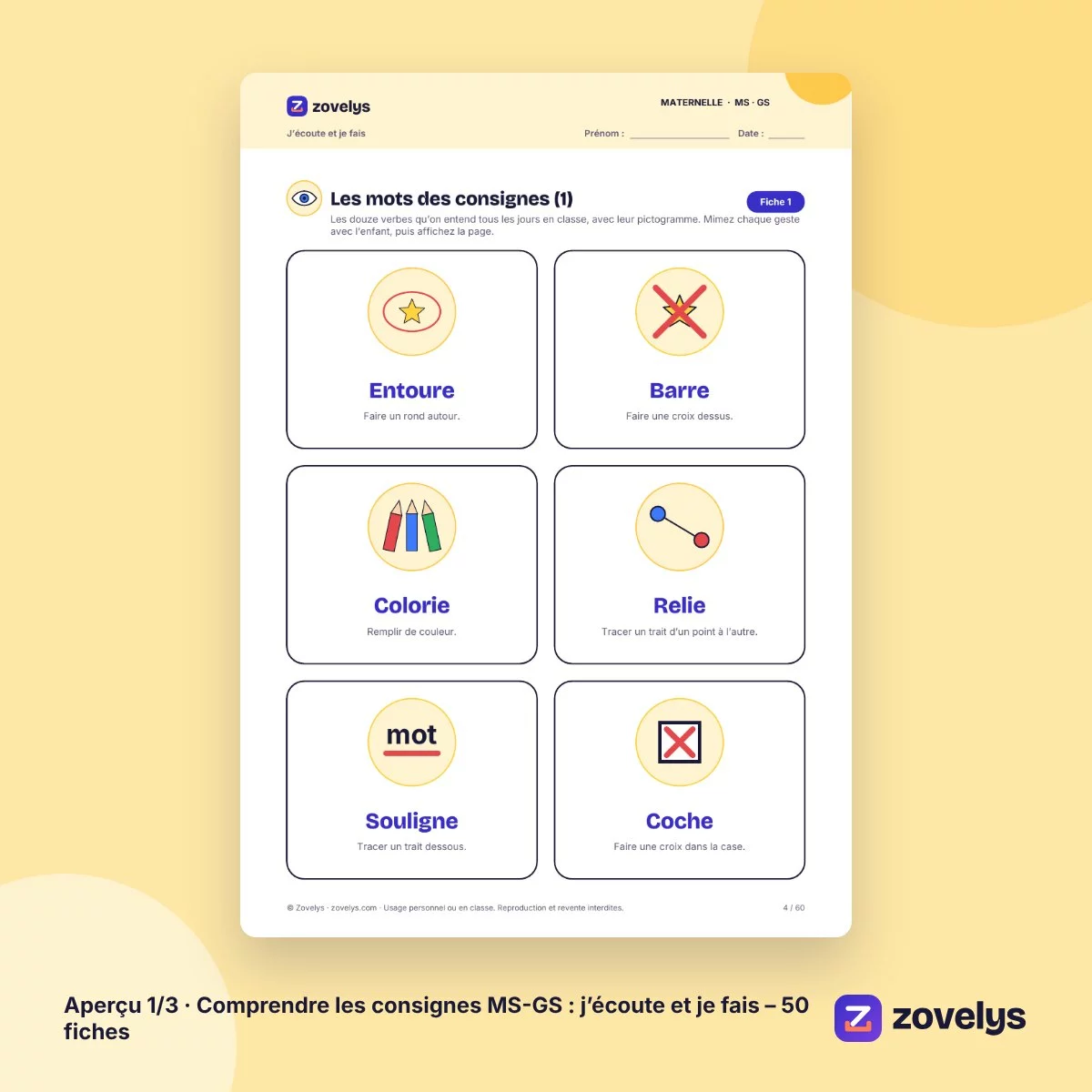 Comprendre les consignes MS-GS : j’écoute et je fais – 50 fiches – aperçu 1