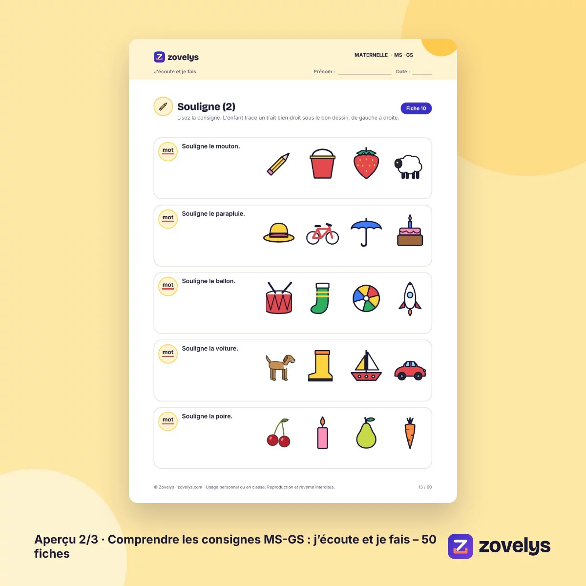 Comprendre les consignes MS-GS : j’écoute et je fais – 50 fiches – aperçu 2