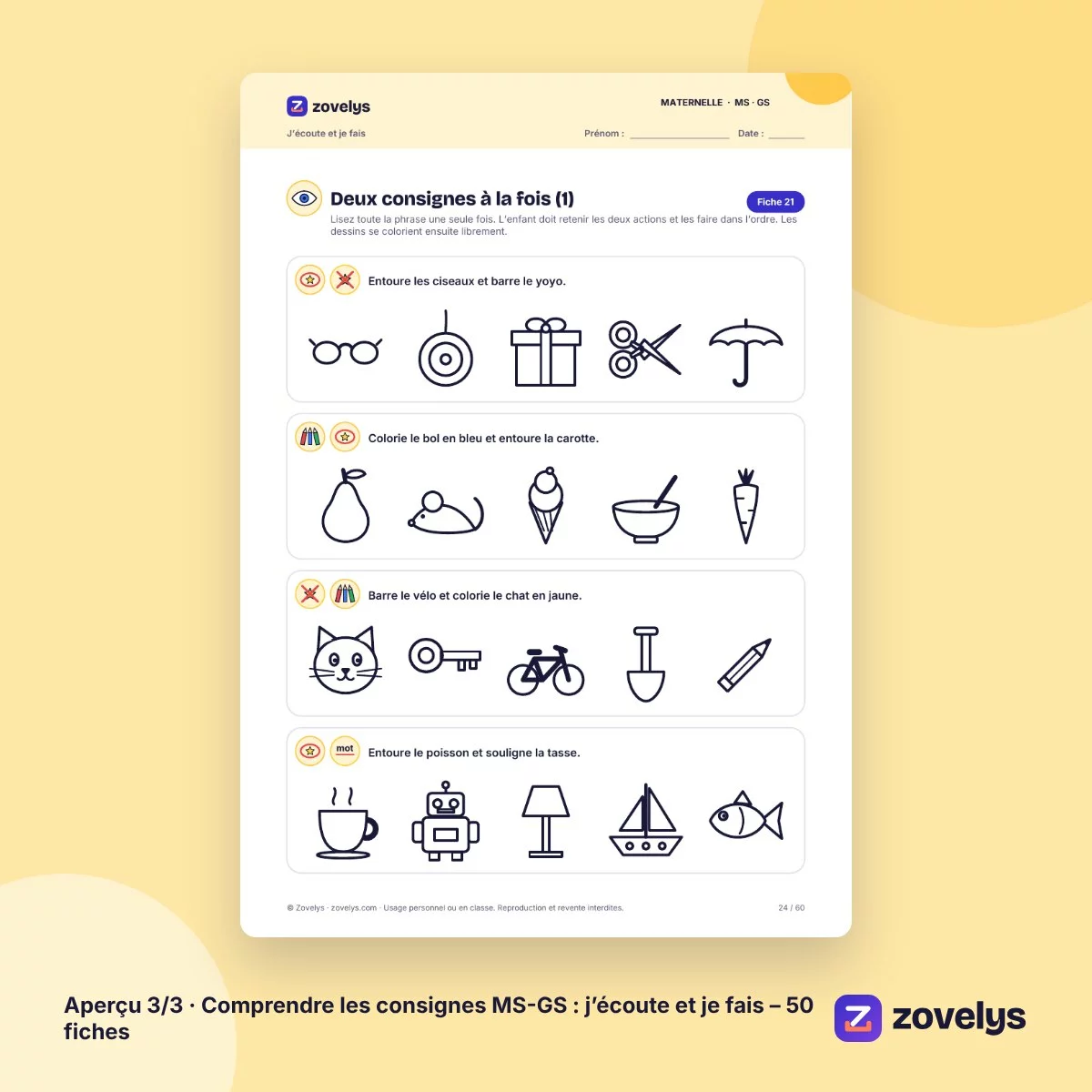 Comprendre les consignes MS-GS : j’écoute et je fais – 50 fiches – aperçu 3
