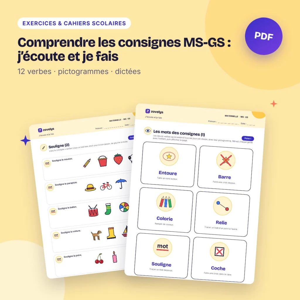 Comprendre les consignes MS-GS : j’écoute et je fais – 50 fiches