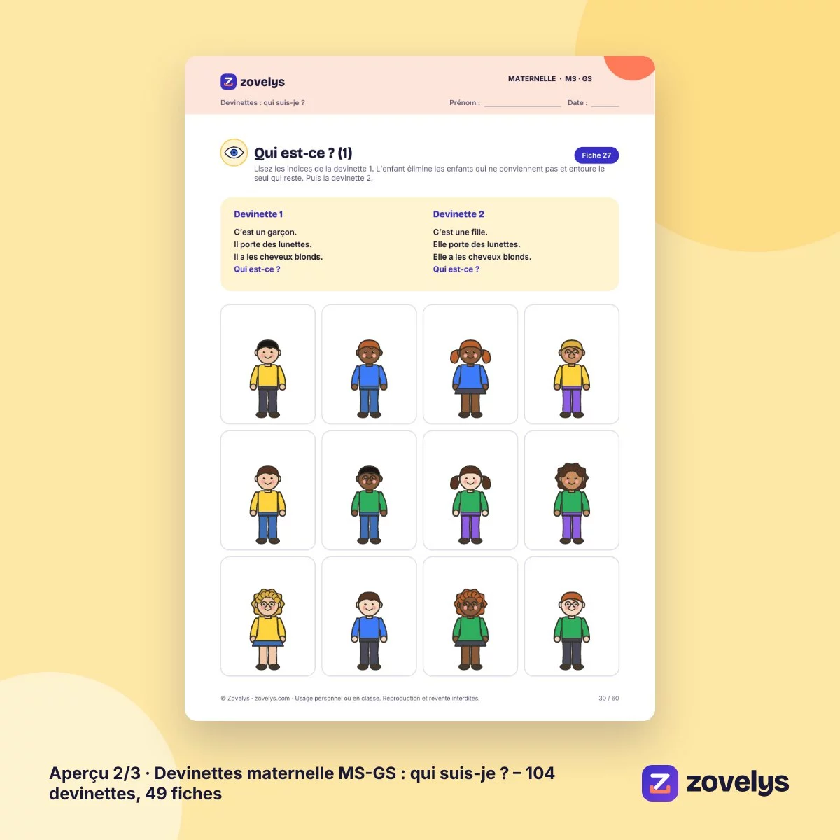 Devinettes maternelle MS-GS : qui suis-je ? – 104 devinettes, 49 fiches – aperçu 2