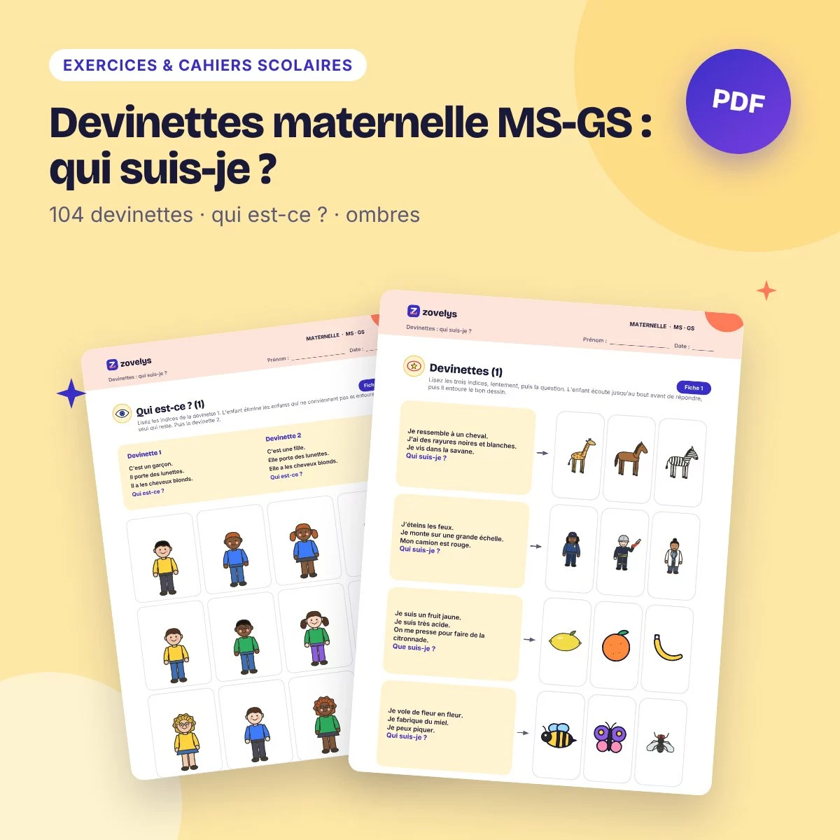 Devinettes maternelle MS-GS : qui suis-je ? – 104 devinettes, 49 fiches