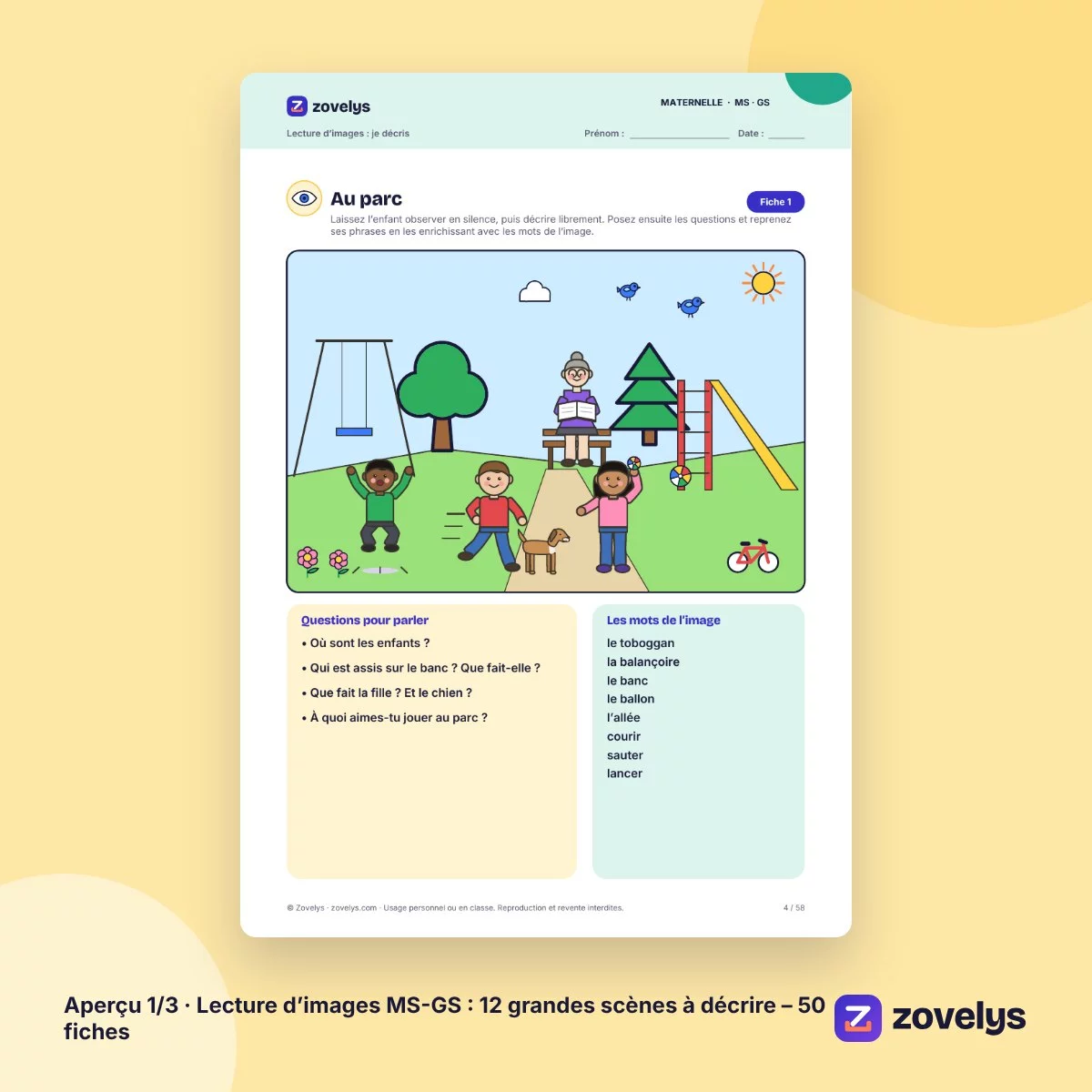 Lecture d’images MS-GS : 12 grandes scènes à décrire – 50 fiches – aperçu 1