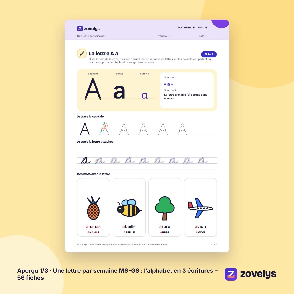 Une lettre par semaine MS-GS : l’alphabet en 3 écritures – 56 fiches – aperçu 1