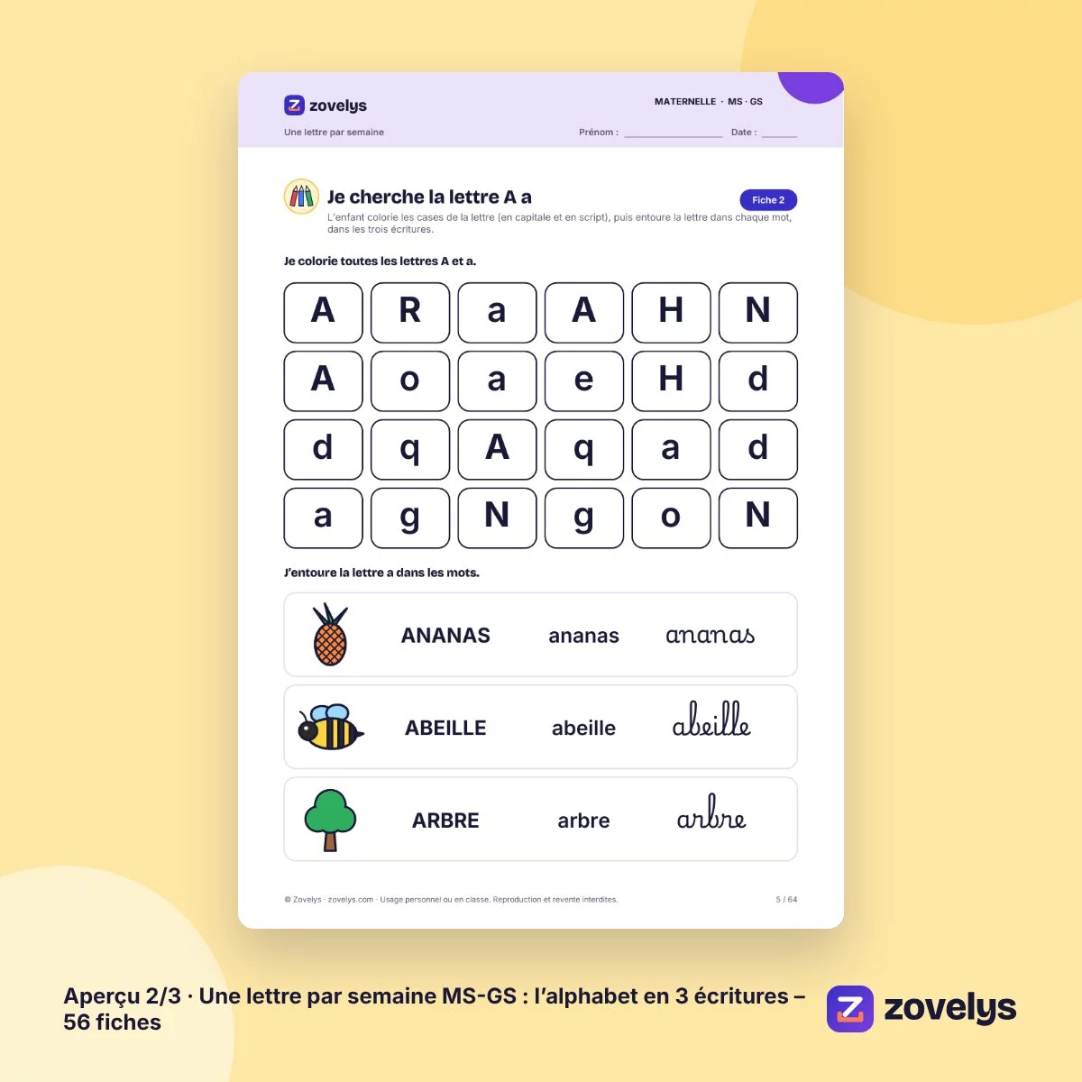 Une lettre par semaine MS-GS : l’alphabet en 3 écritures – 56 fiches – aperçu 2
