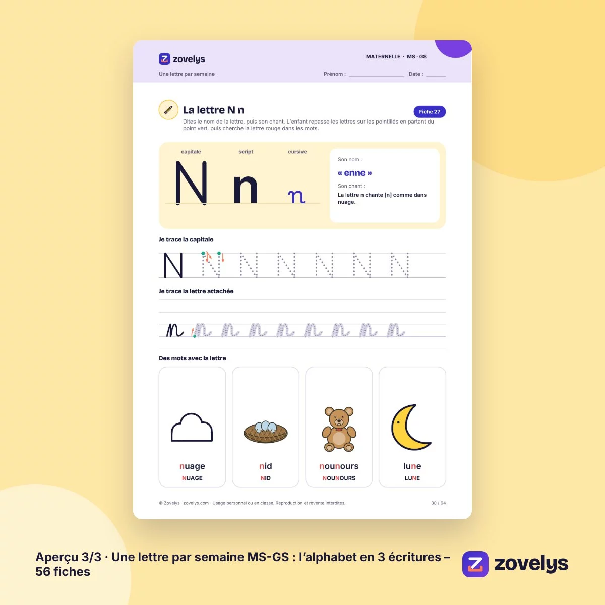 Une lettre par semaine MS-GS : l’alphabet en 3 écritures – 56 fiches – aperçu 3