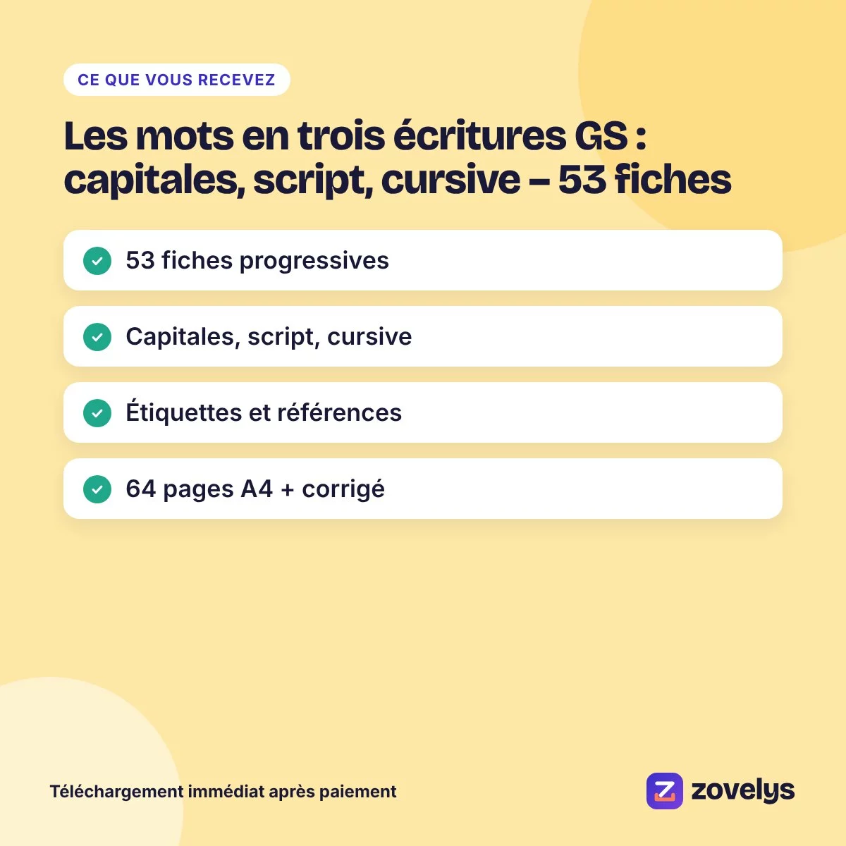Les mots en trois écritures GS : capitales, script, cursive – 53 fiches – aperçu 4