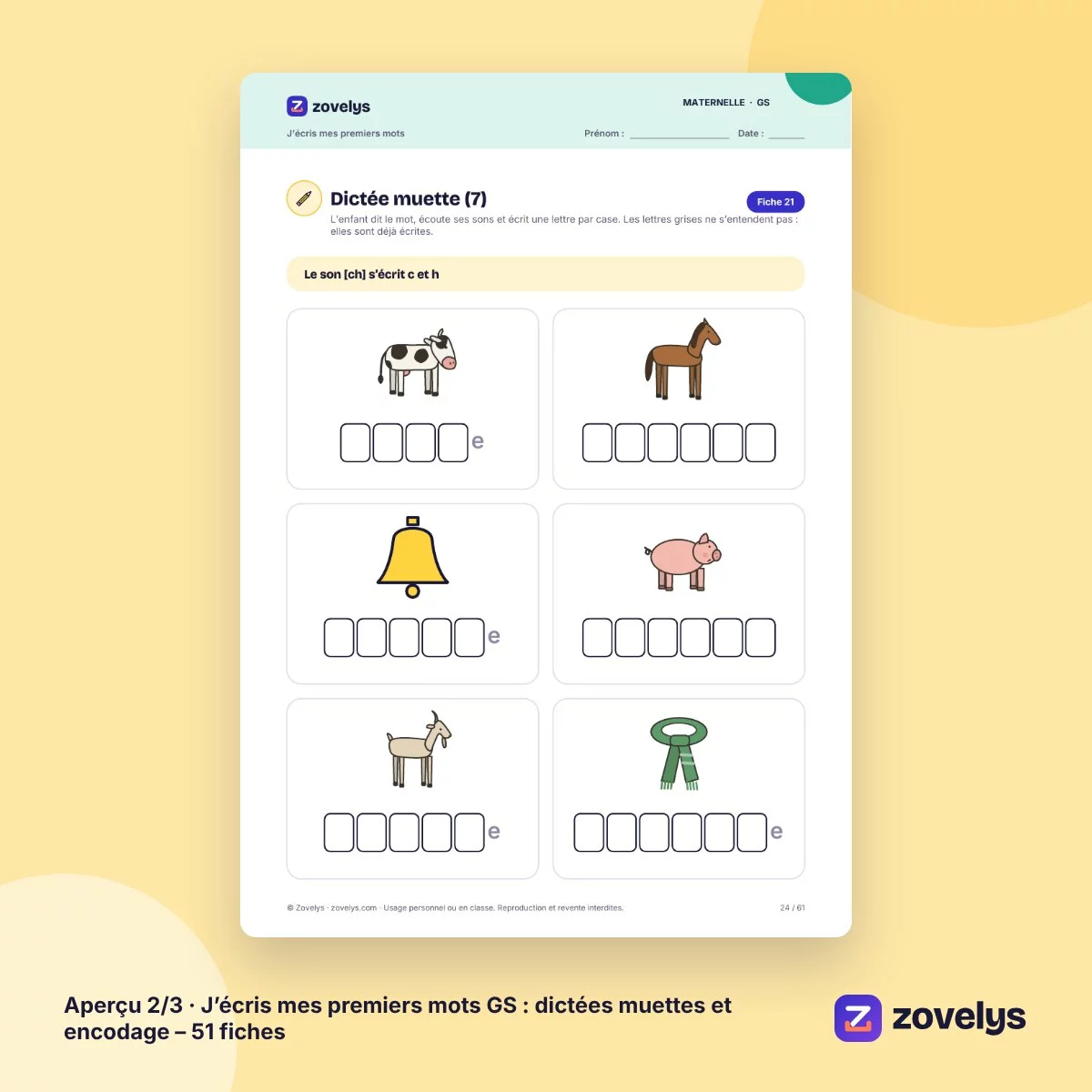 J’écris mes premiers mots GS : dictées muettes et encodage – 51 fiches – aperçu 2