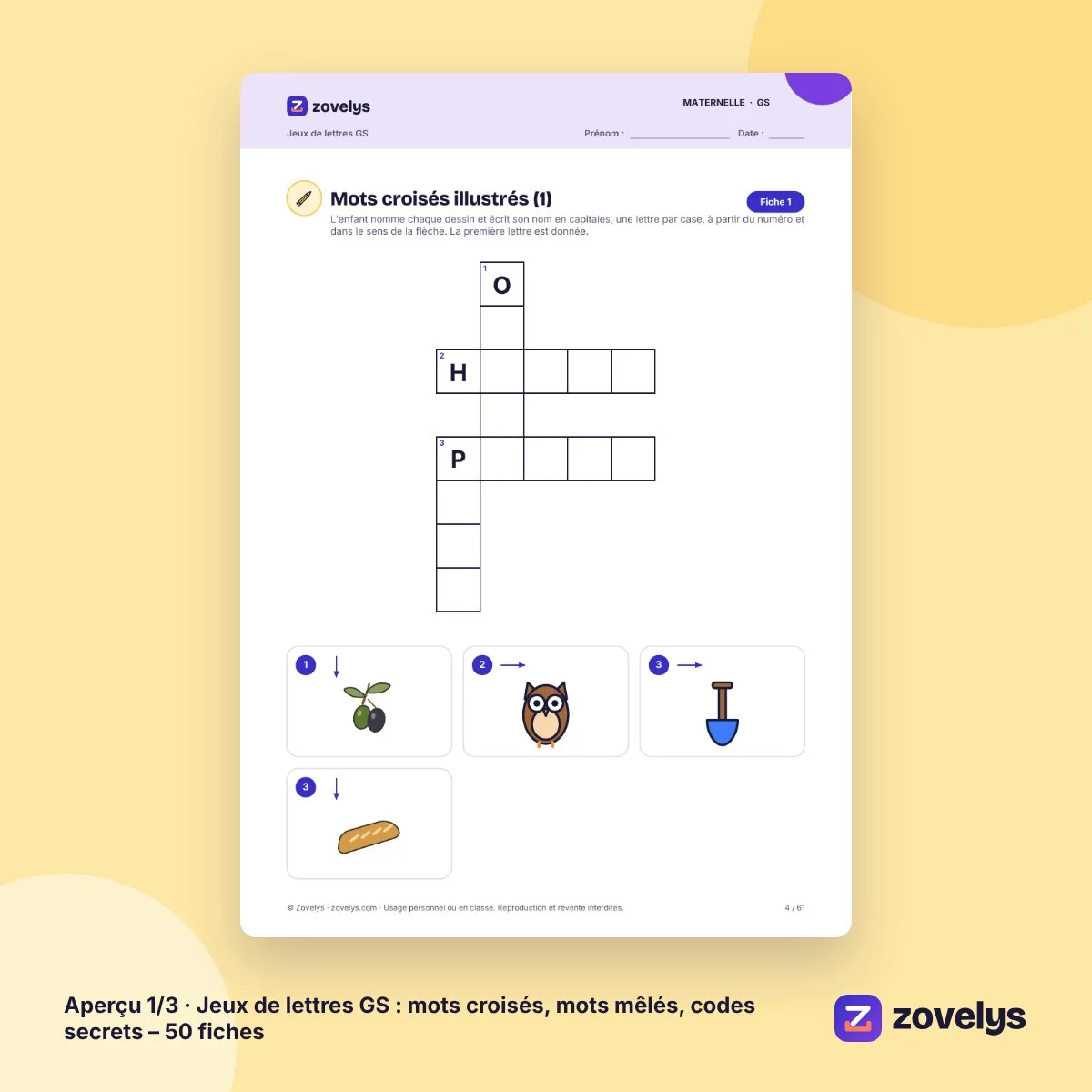 Jeux de lettres GS : mots croisés, mots mêlés, codes secrets – 50 fiches – aperçu 1