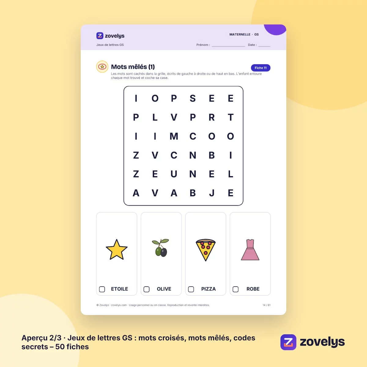 Jeux de lettres GS : mots croisés, mots mêlés, codes secrets – 50 fiches – aperçu 2