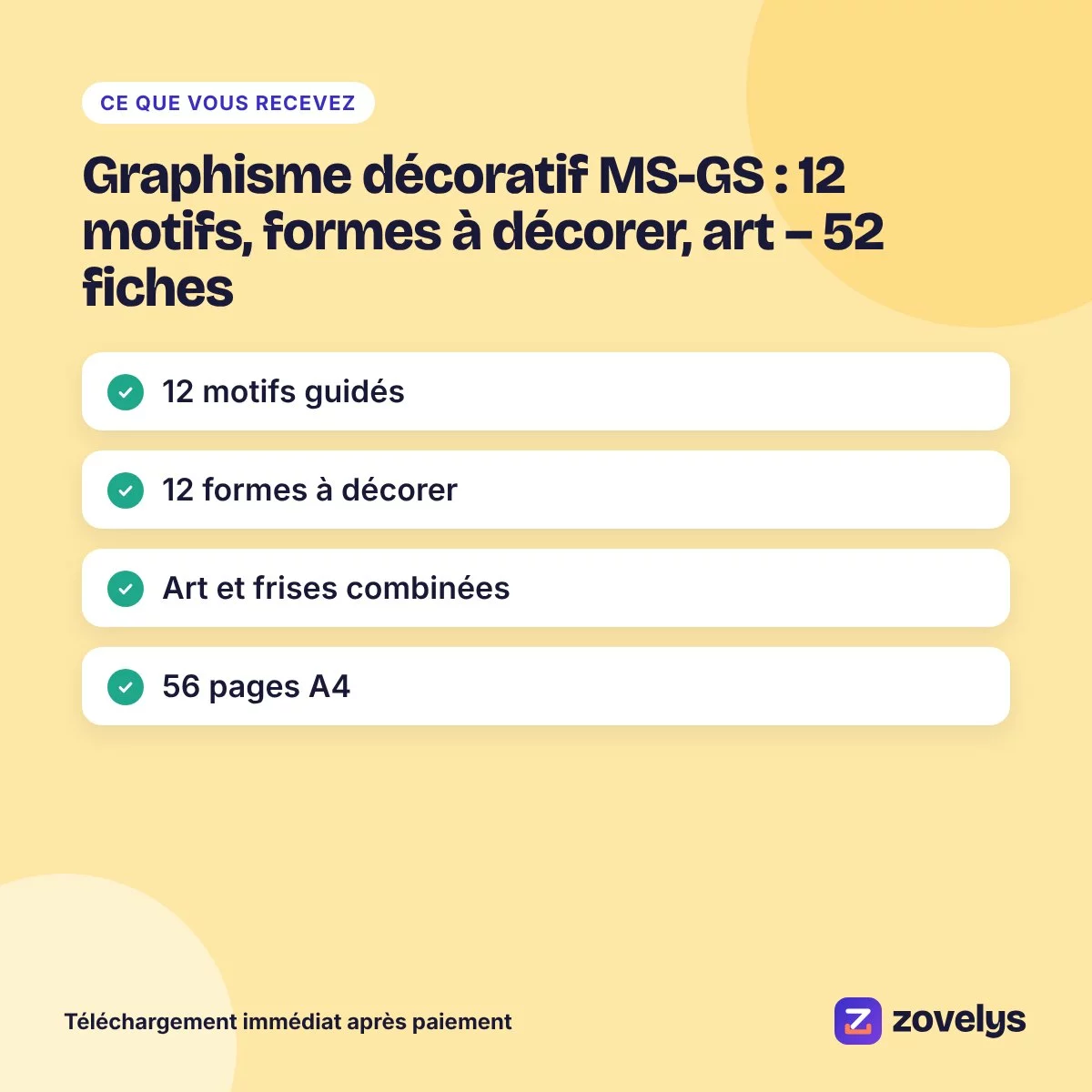 Graphisme décoratif MS-GS : 12 motifs, formes à décorer, art – 52 fiches – aperçu 4