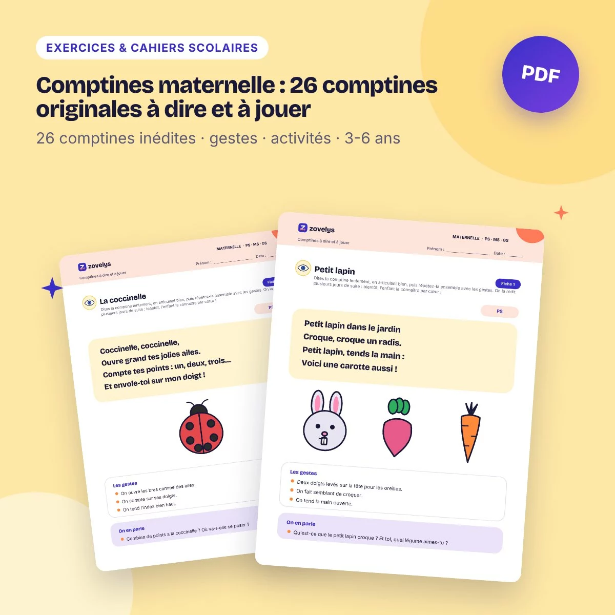 Comptines maternelle : 26 comptines originales à dire et à jouer – 54 fiches