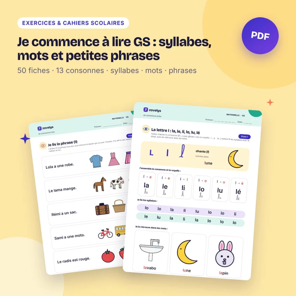 Je commence à lire GS : syllabes, mots et petites phrases – 50 fiches