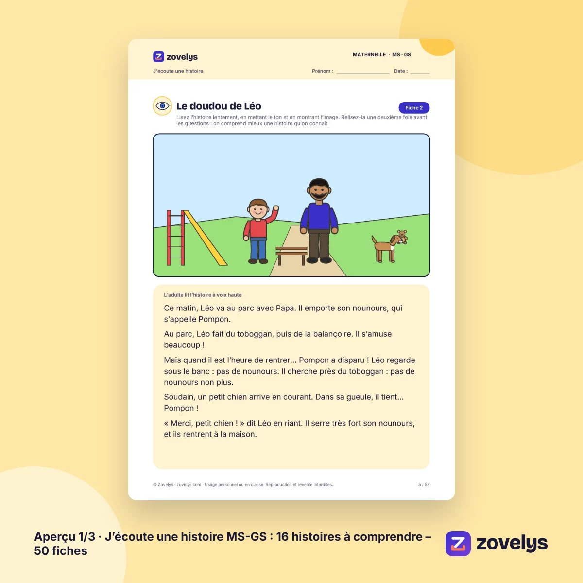 J’écoute une histoire MS-GS : 16 histoires à comprendre – 50 fiches – aperçu 1