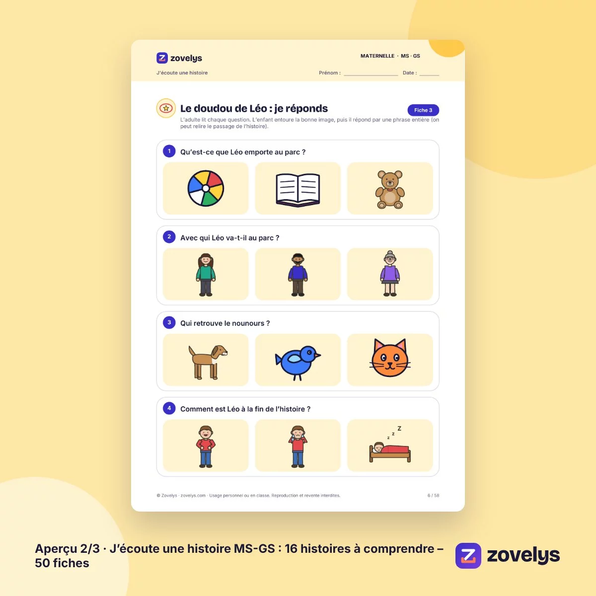 J’écoute une histoire MS-GS : 16 histoires à comprendre – 50 fiches – aperçu 2
