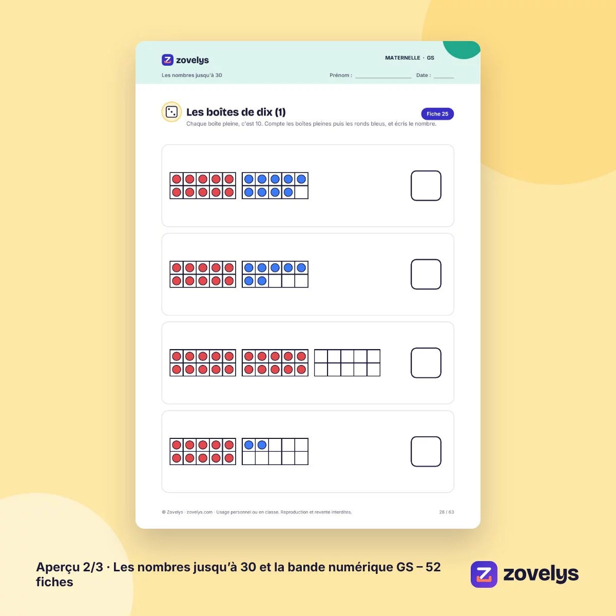 Les nombres jusqu’à 30 et la bande numérique GS – 52 fiches – aperçu 2