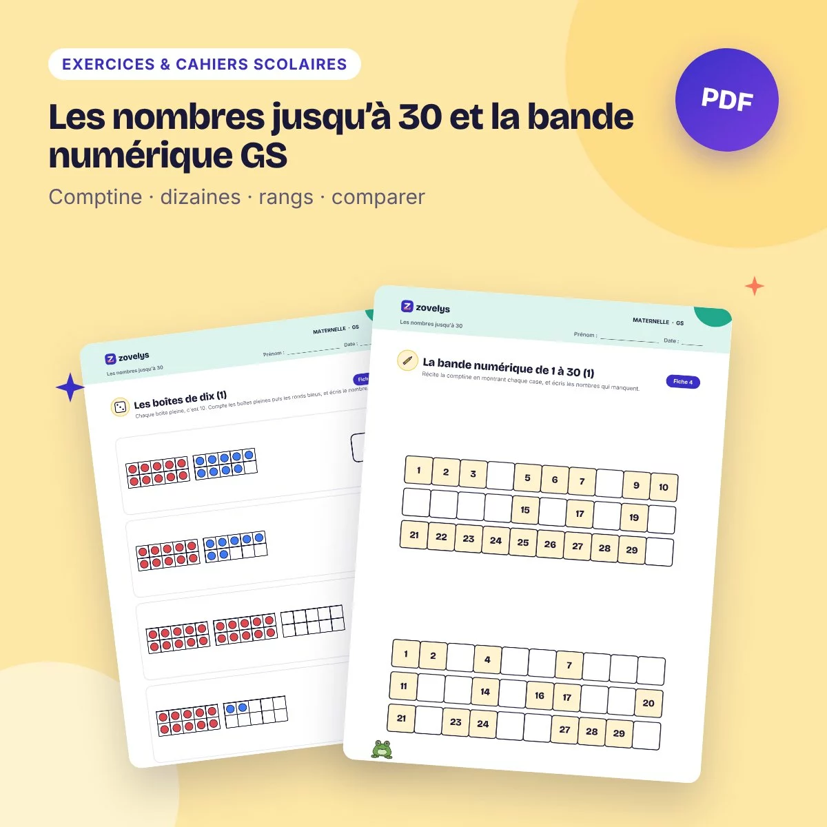 Les nombres jusqu’à 30 et la bande numérique GS – 52 fiches