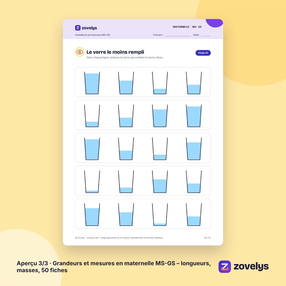 Grandeurs et mesures en maternelle MS-GS – longueurs, masses, 50 fiches – aperçu 3