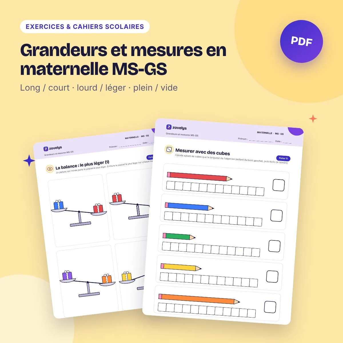 Grandeurs et mesures en maternelle MS-GS – longueurs, masses, 50 fiches