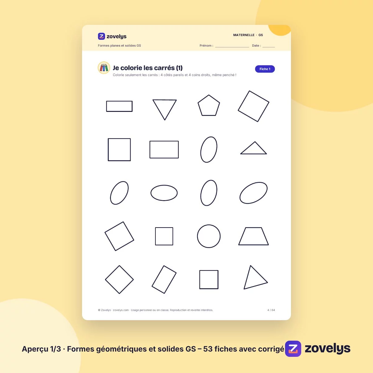 Formes géométriques et solides GS – 53 fiches avec corrigé – aperçu 1