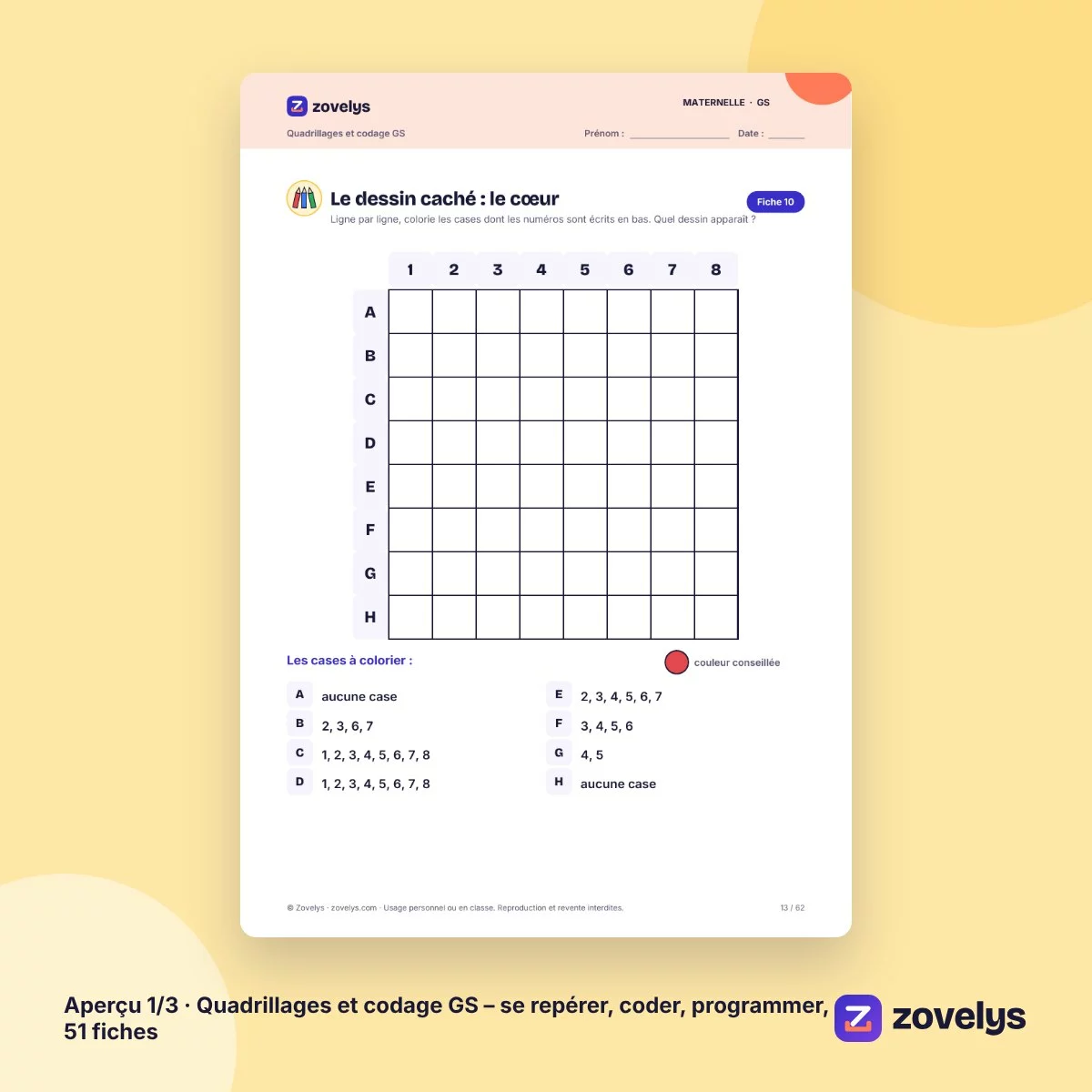 Quadrillages et codage GS – se repérer, coder, programmer, 51 fiches – aperçu 1