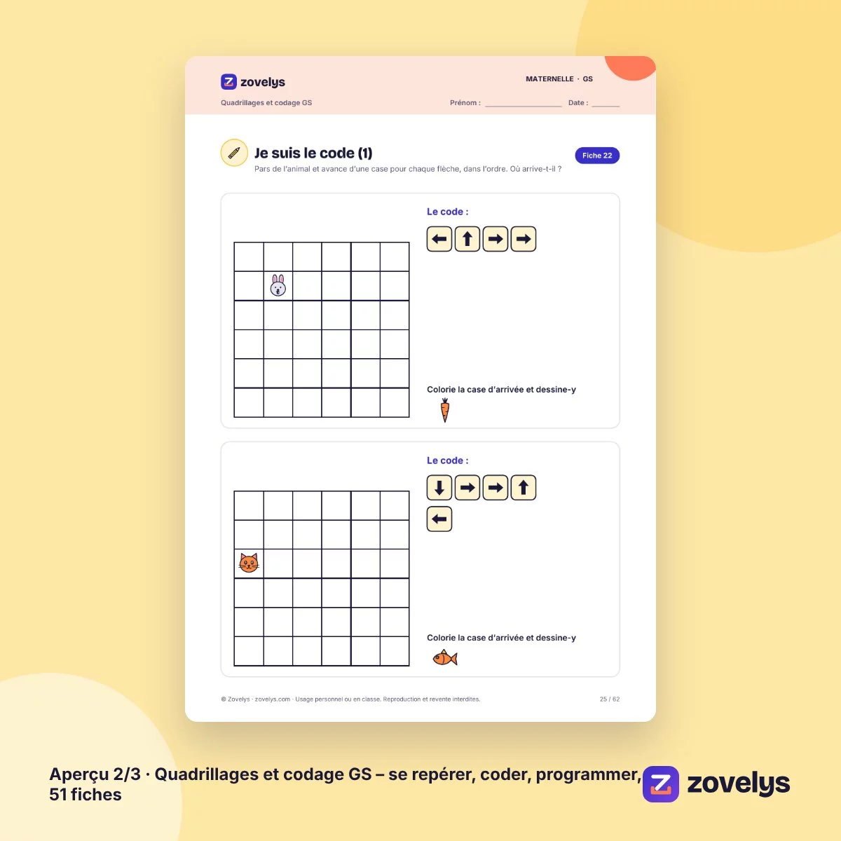 Quadrillages et codage GS – se repérer, coder, programmer, 51 fiches – aperçu 2
