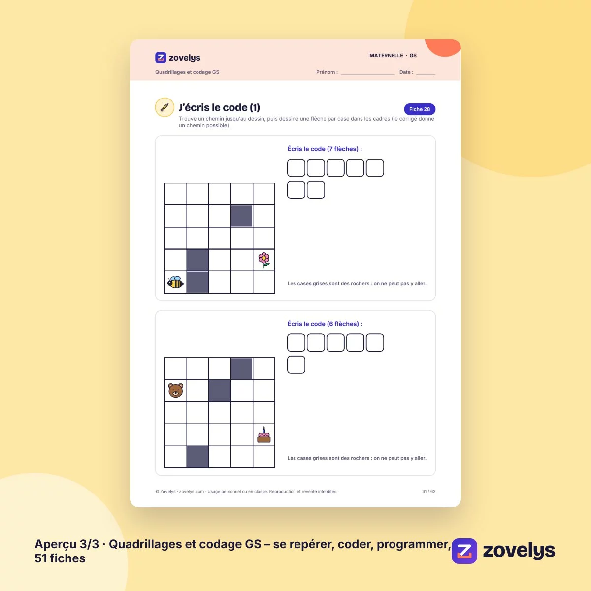 Quadrillages et codage GS – se repérer, coder, programmer, 51 fiches – aperçu 3
