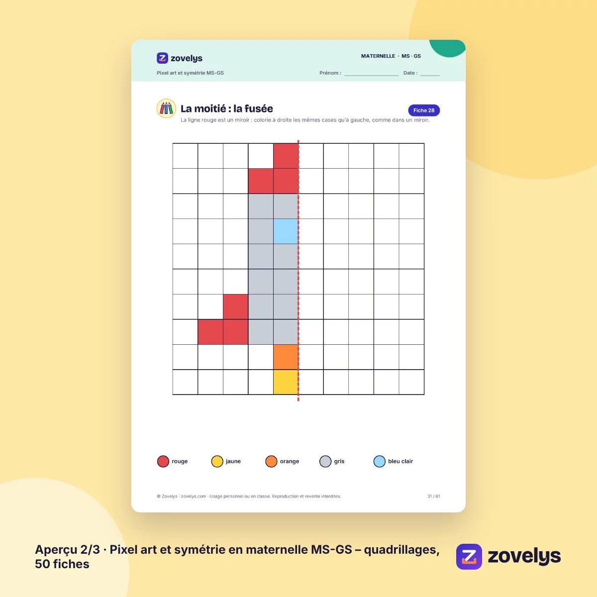 Pixel art et symétrie en maternelle MS-GS – quadrillages, 50 fiches – aperçu 2