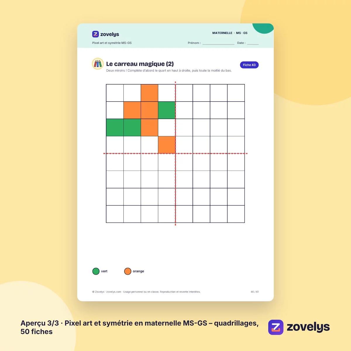 Pixel art et symétrie en maternelle MS-GS – quadrillages, 50 fiches – aperçu 3