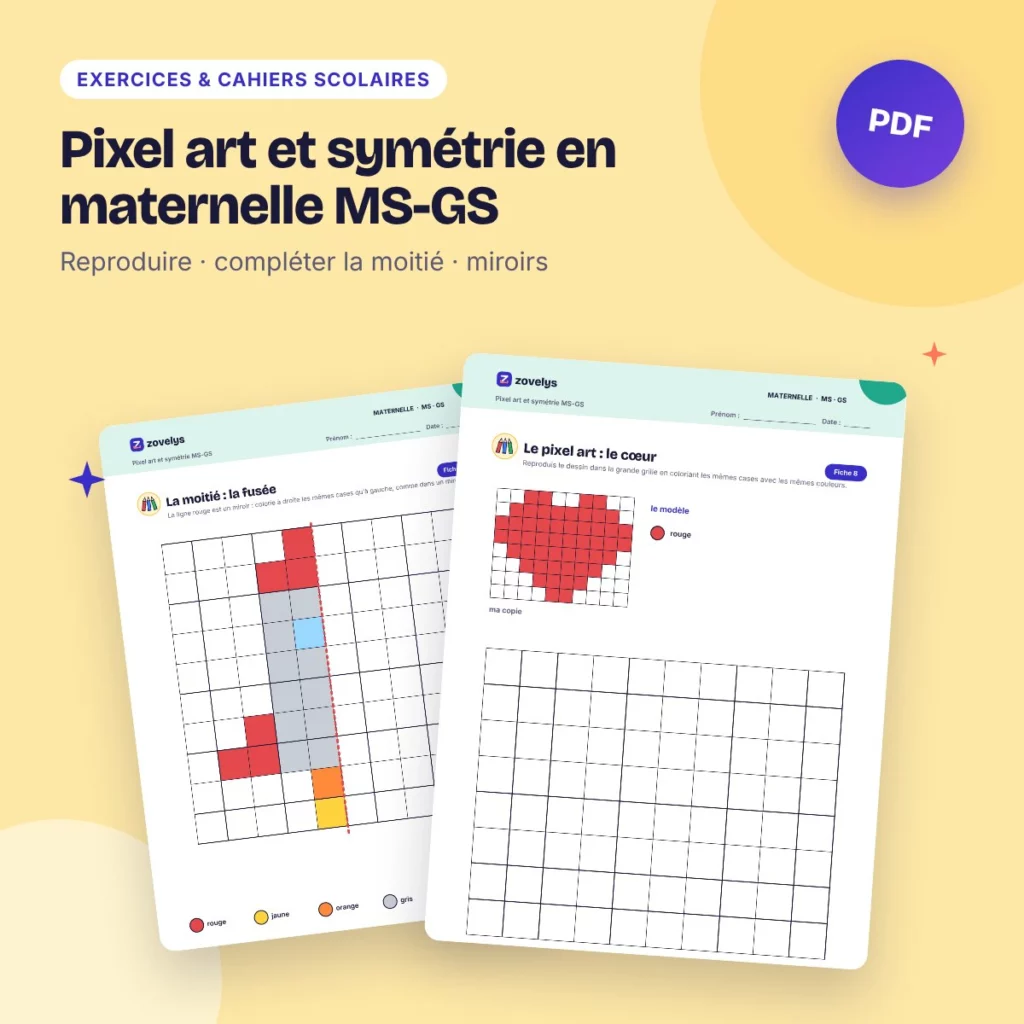 Pixel art et symétrie en maternelle MS-GS – quadrillages, 50 fiches