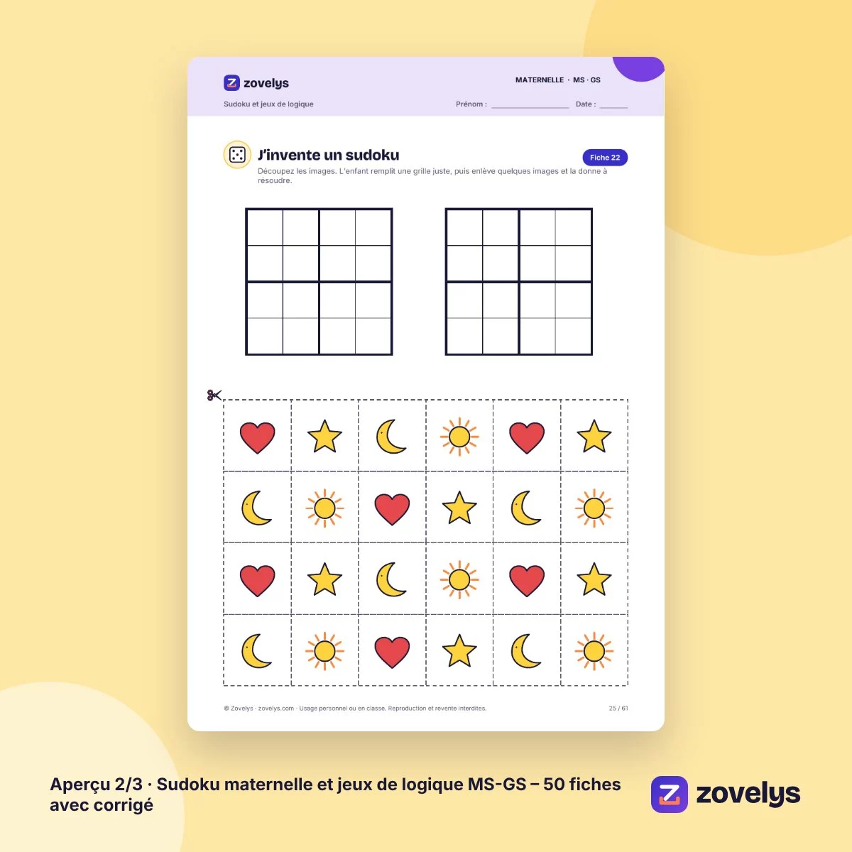 Sudoku maternelle et jeux de logique MS-GS – 50 fiches avec corrigé – aperçu 2