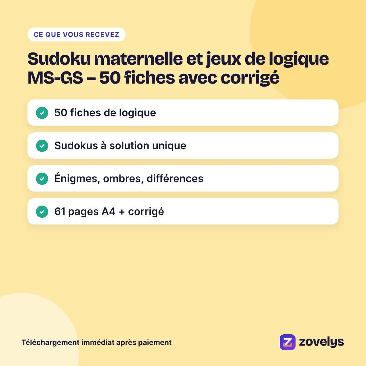 Sudoku maternelle et jeux de logique MS-GS – 50 fiches avec corrigé – aperçu 4