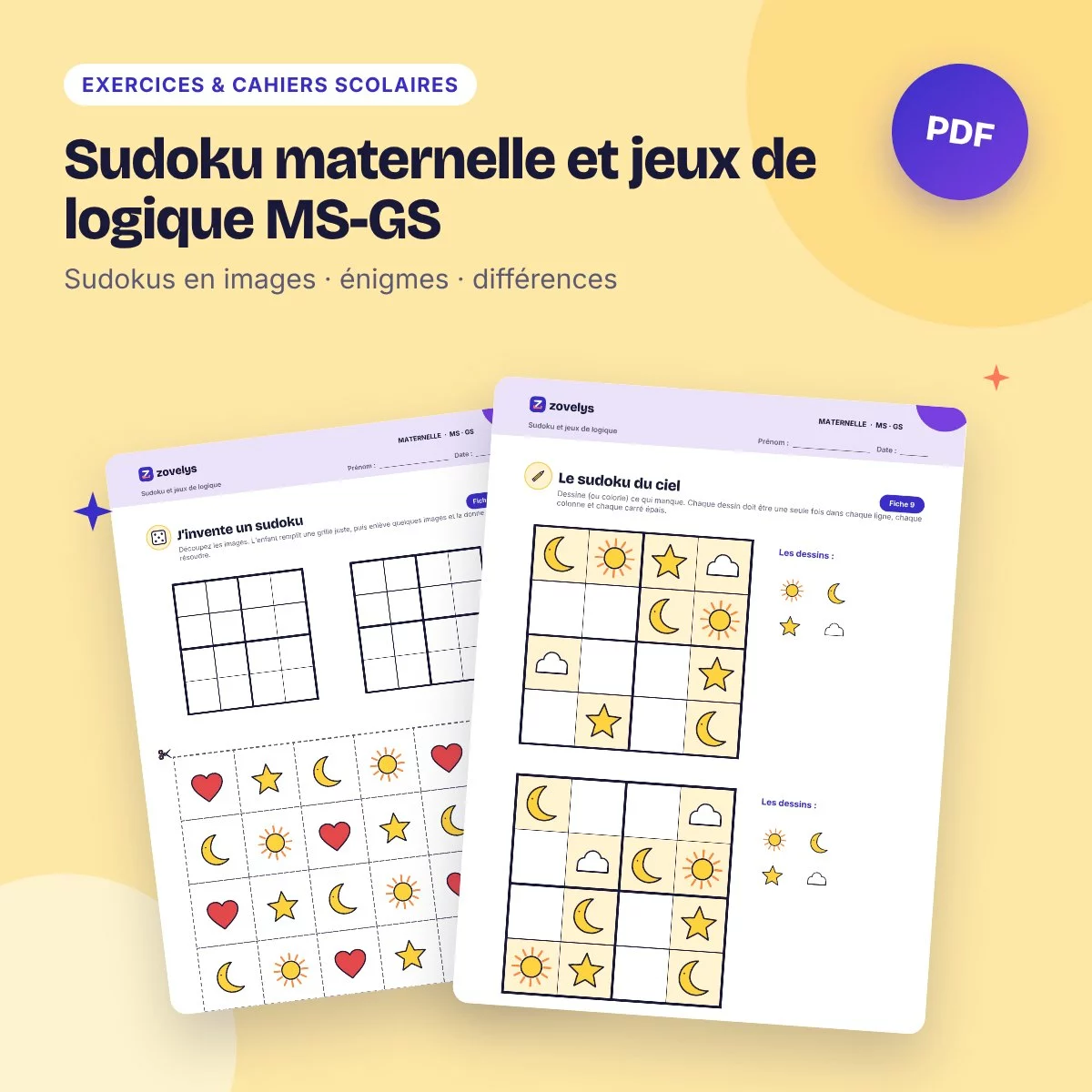 Sudoku maternelle et jeux de logique MS-GS – 50 fiches avec corrigé