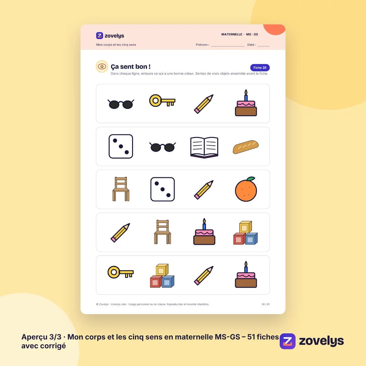Mon corps et les cinq sens en maternelle MS-GS – 51 fiches avec corrigé – aperçu 3
