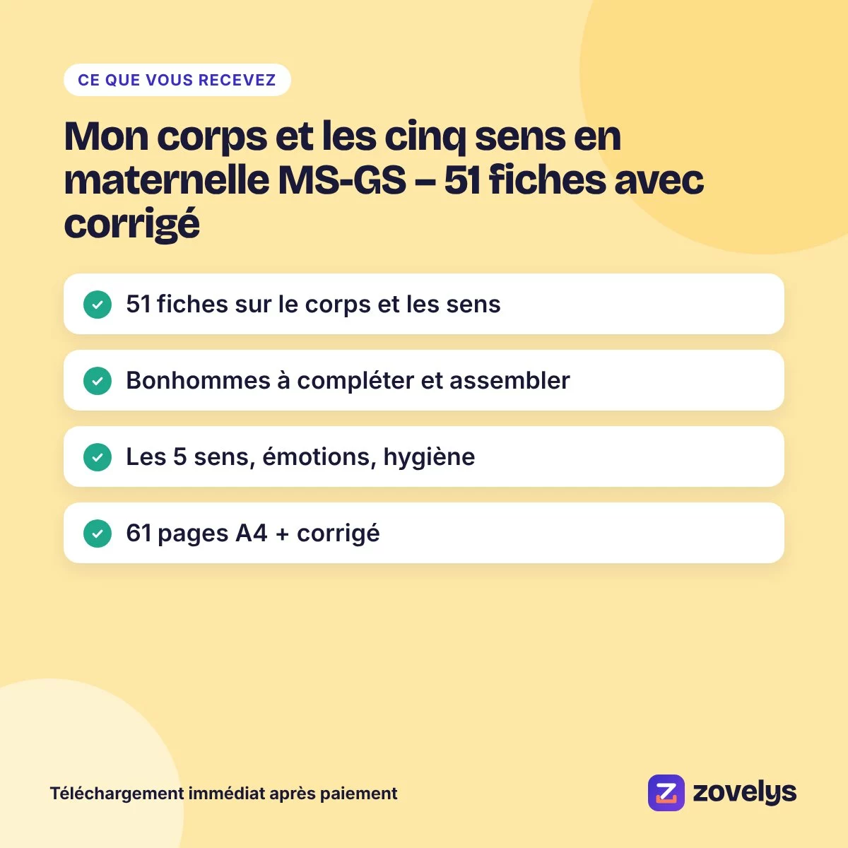 Mon corps et les cinq sens en maternelle MS-GS – 51 fiches avec corrigé – aperçu 4