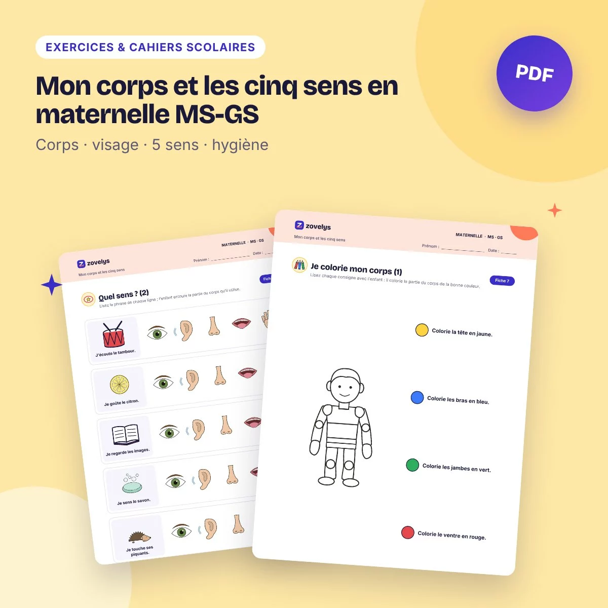 Mon corps et les cinq sens en maternelle MS-GS – 51 fiches avec corrigé