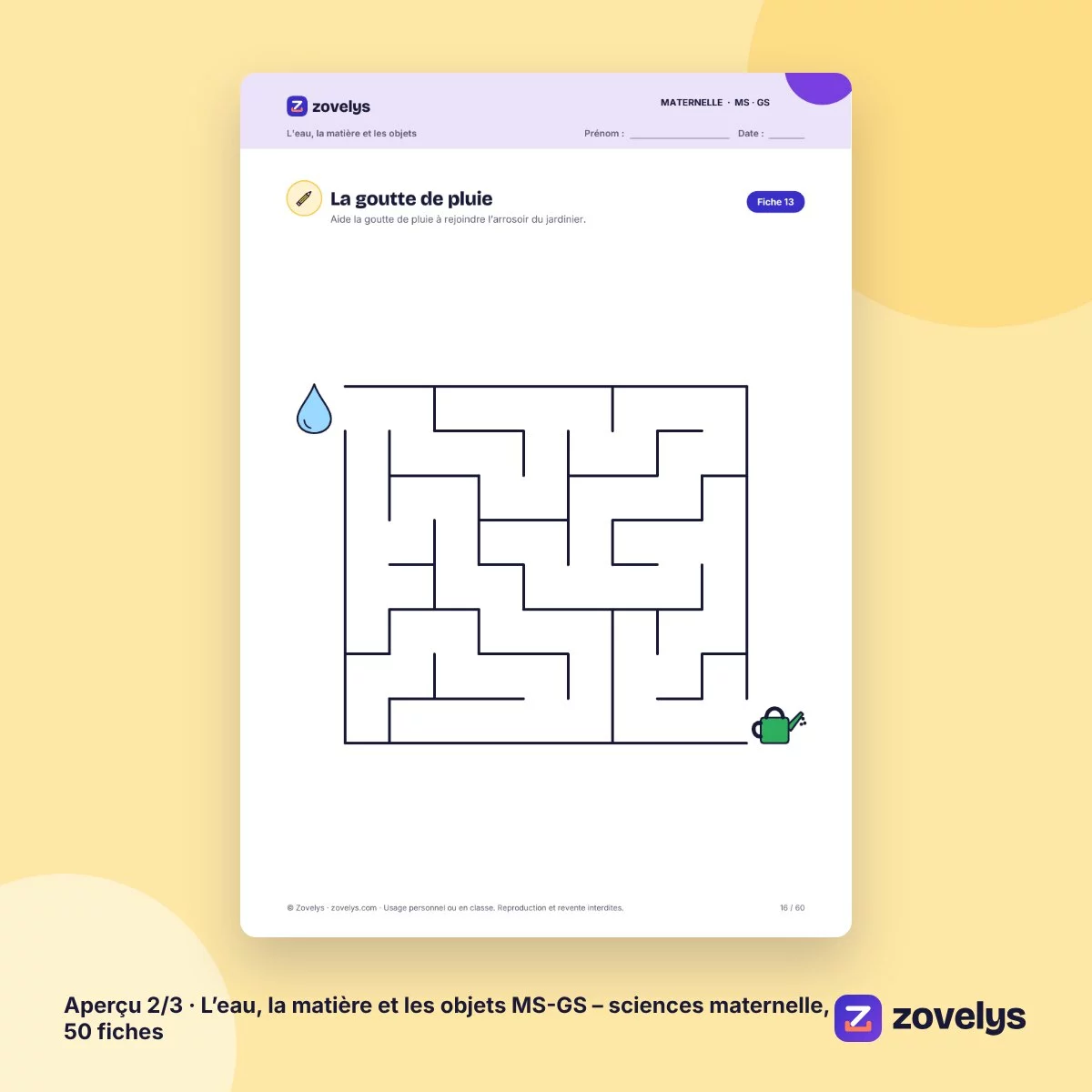 L’eau, la matière et les objets MS-GS – sciences maternelle, 50 fiches – aperçu 2