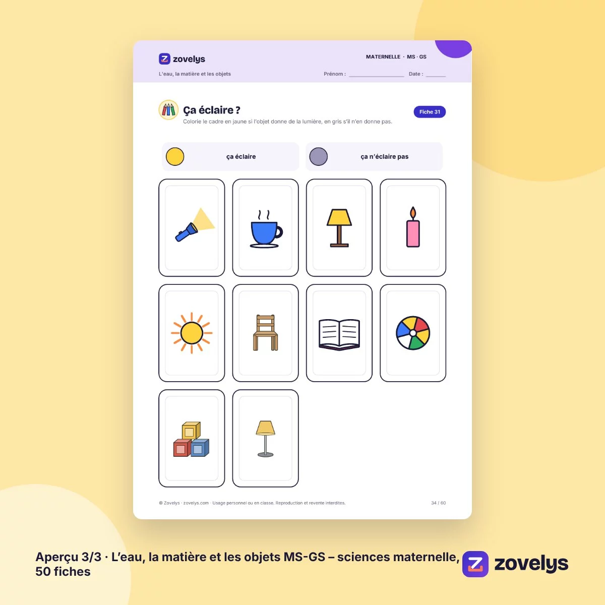 L’eau, la matière et les objets MS-GS – sciences maternelle, 50 fiches – aperçu 3