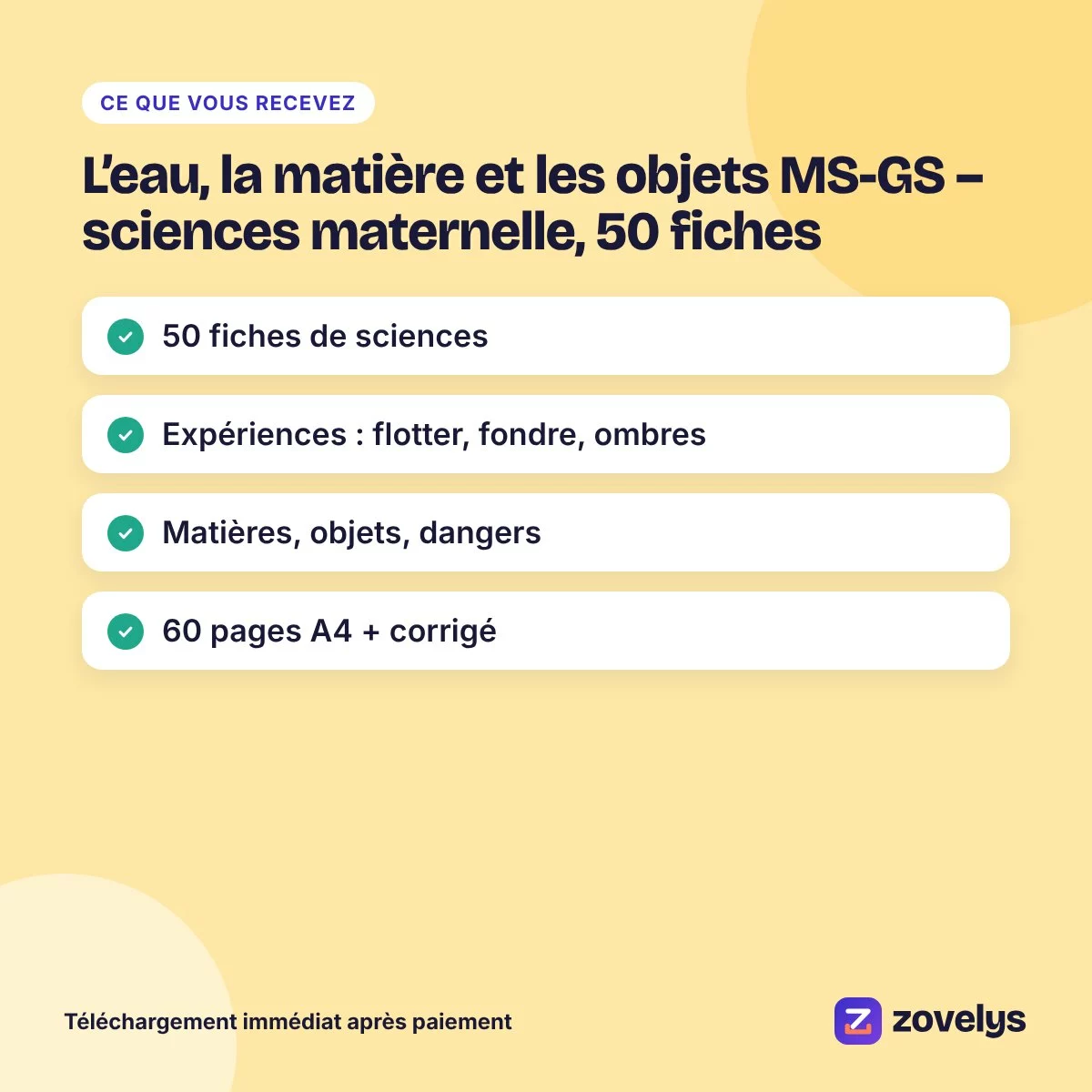 L’eau, la matière et les objets MS-GS – sciences maternelle, 50 fiches – aperçu 4