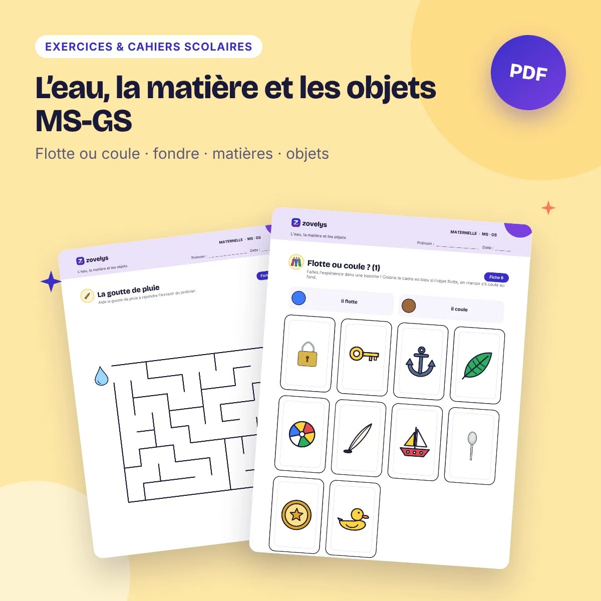 L’eau, la matière et les objets MS-GS – sciences maternelle, 50 fiches