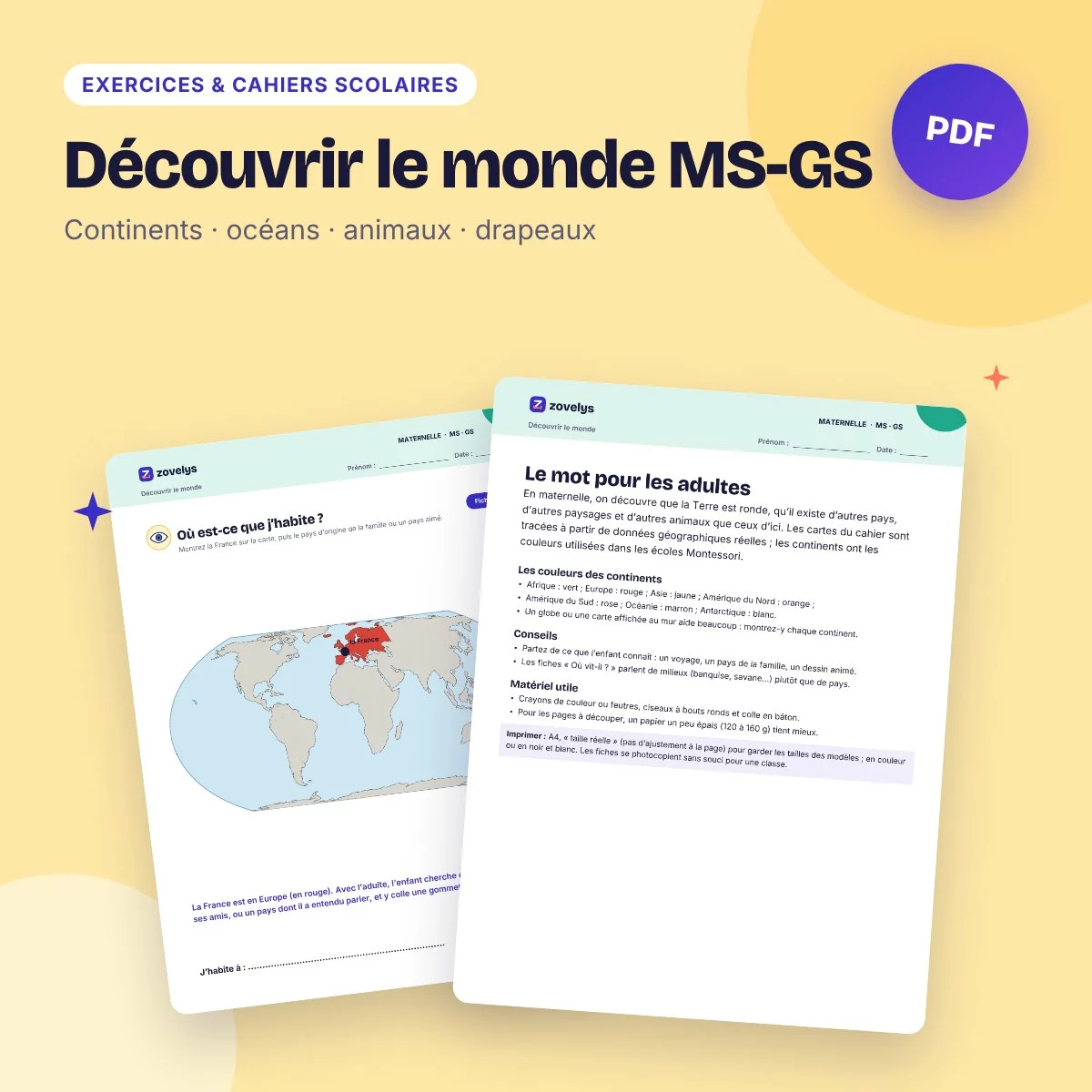 Découvrir le monde MS-GS – continents, océans, animaux du monde, 50 fiches
